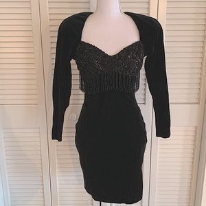 Contempo Casuals Vintage Open Back Black Sequin and Velvet Dress Women’s Stretch